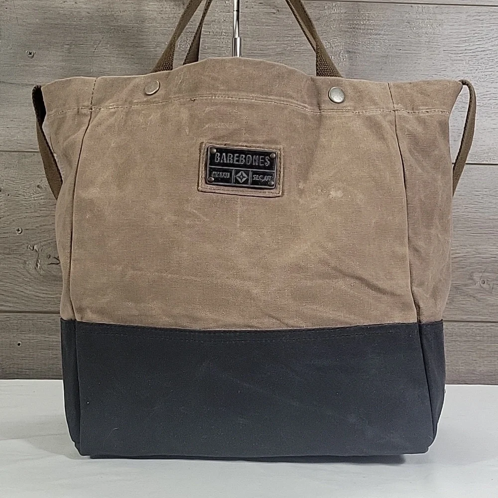 Barebones Waxed Canvas Two-Tone Tote Bag in Brown and Black